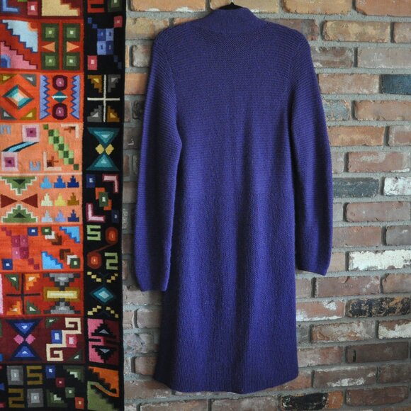 Minkha 100% Alpaca Wool Knit Long Cardigan Button-up Sweater Purple P - Picture 6 of 7